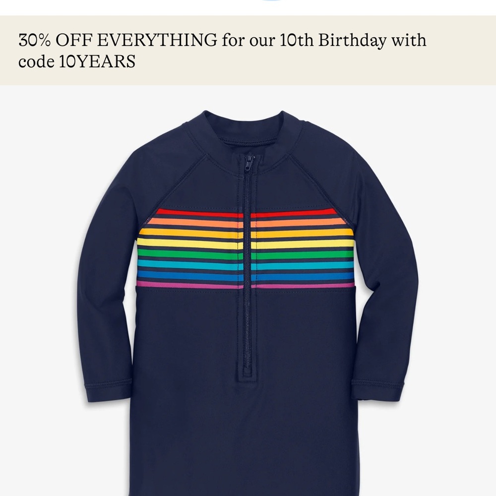 Primary Swimsuit / Rash Guard - Navy with Rainbow Stripes